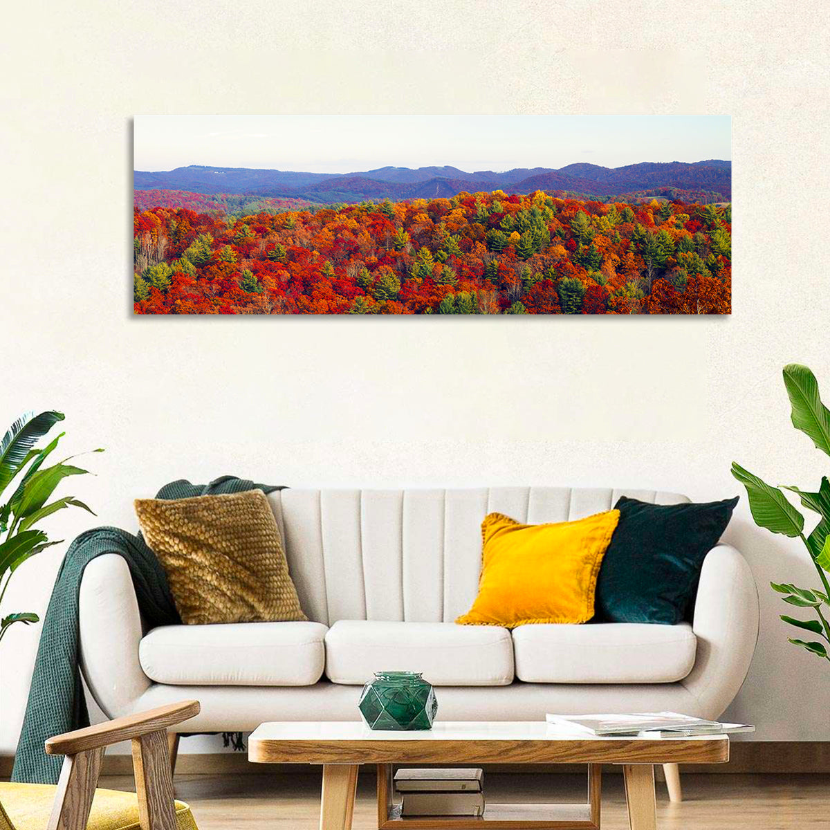 Autumn in the Appalachian Forest Wall Art in a room, panoramic
