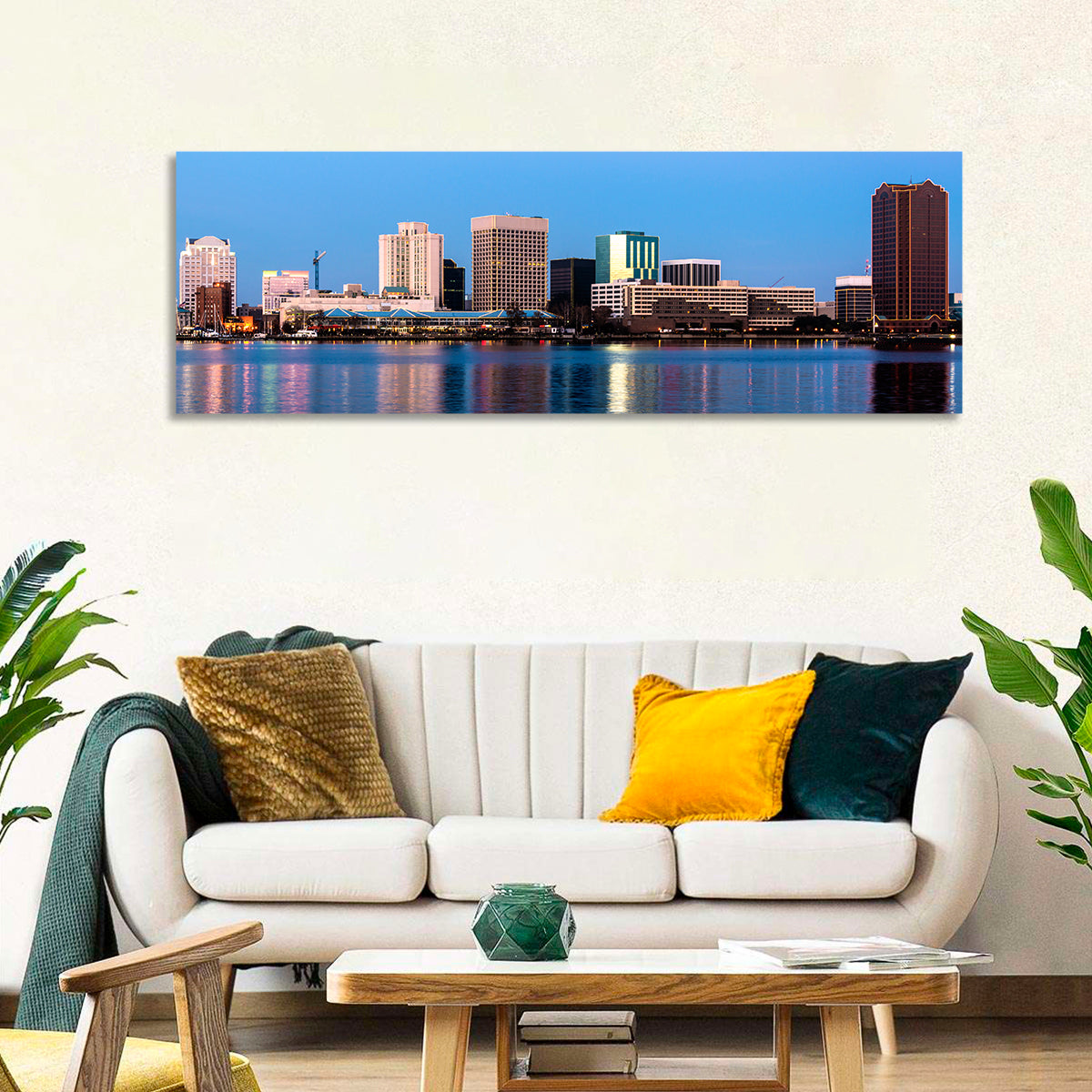 Norfolk Skyline at Twilight Wall Art in a room, panoramic