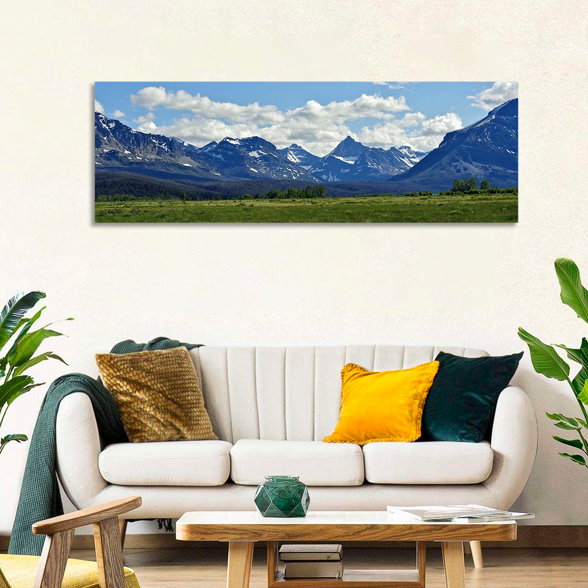 Montana Rocky Mountains Wall Art in a room, panoramic