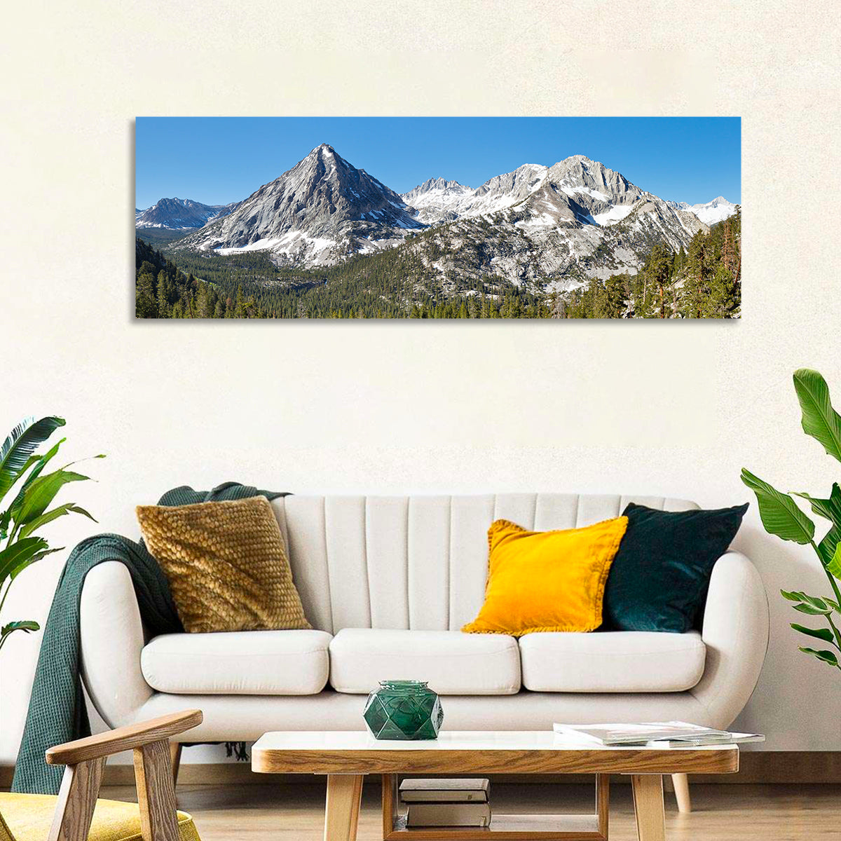 Sierra Nevada Peaks Wall Art in a room, panoramic
