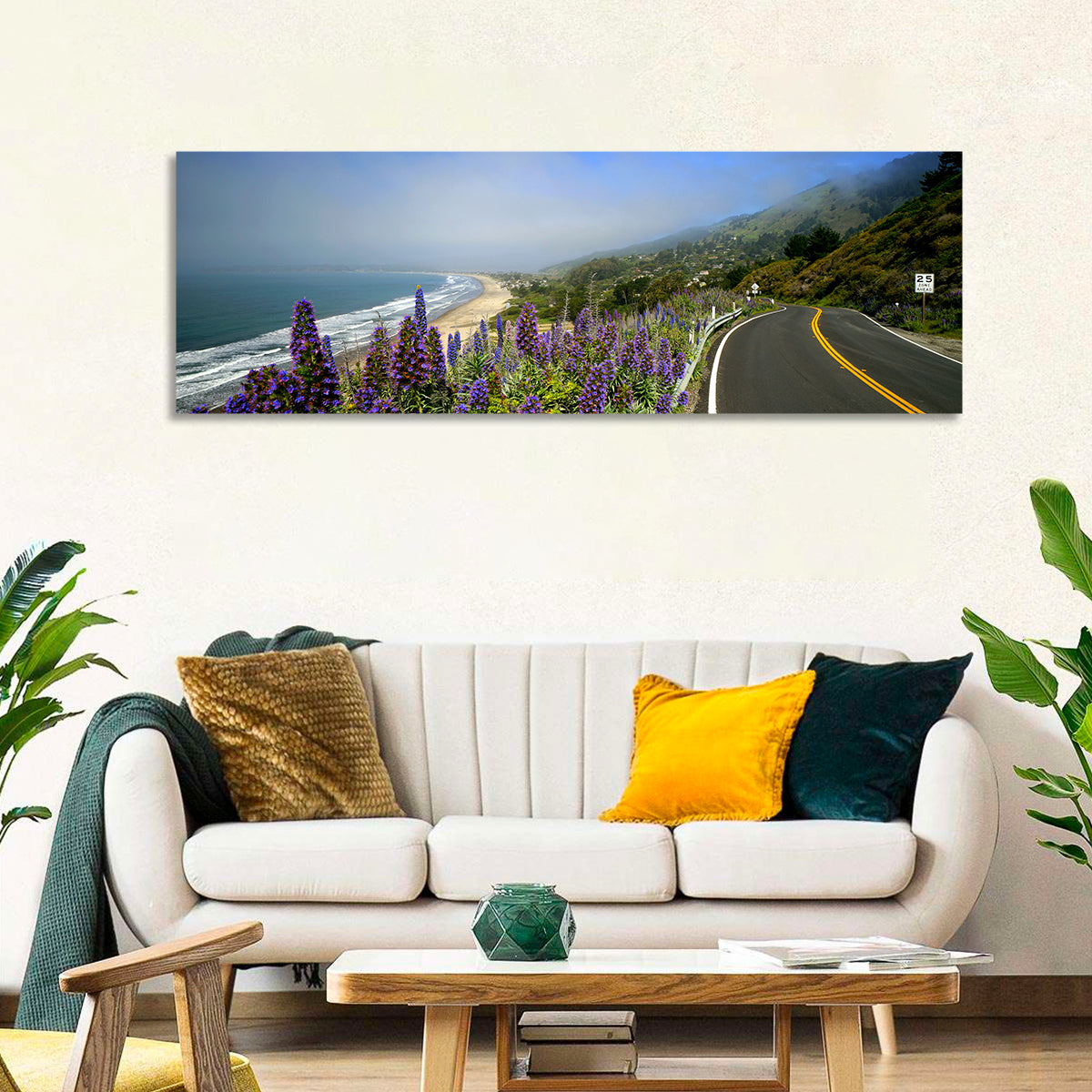 Big Sur Coastal Road Wall Art in a room, panoramic