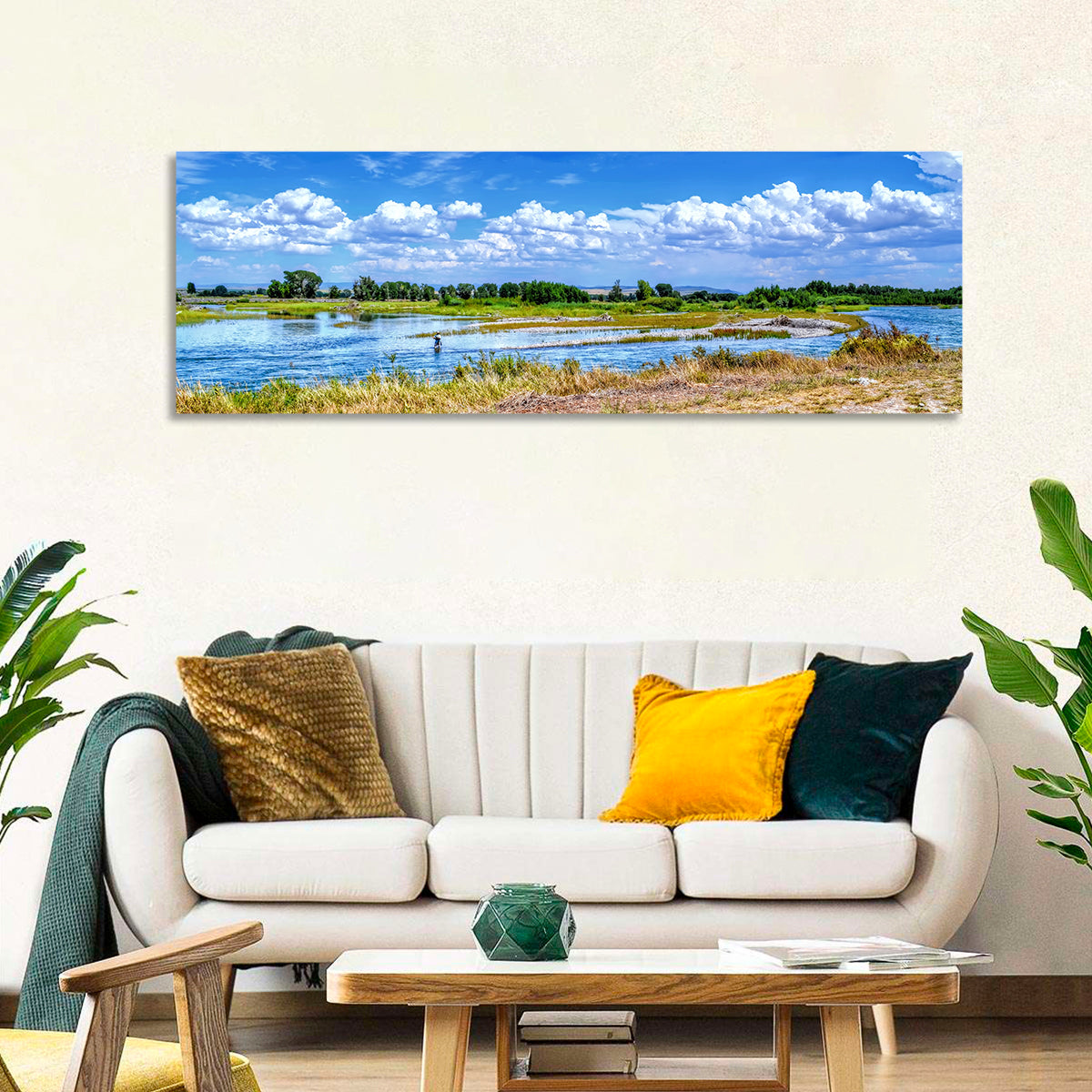Snake River Fly Fishing, Idaho Wall Art in a room, panoramic