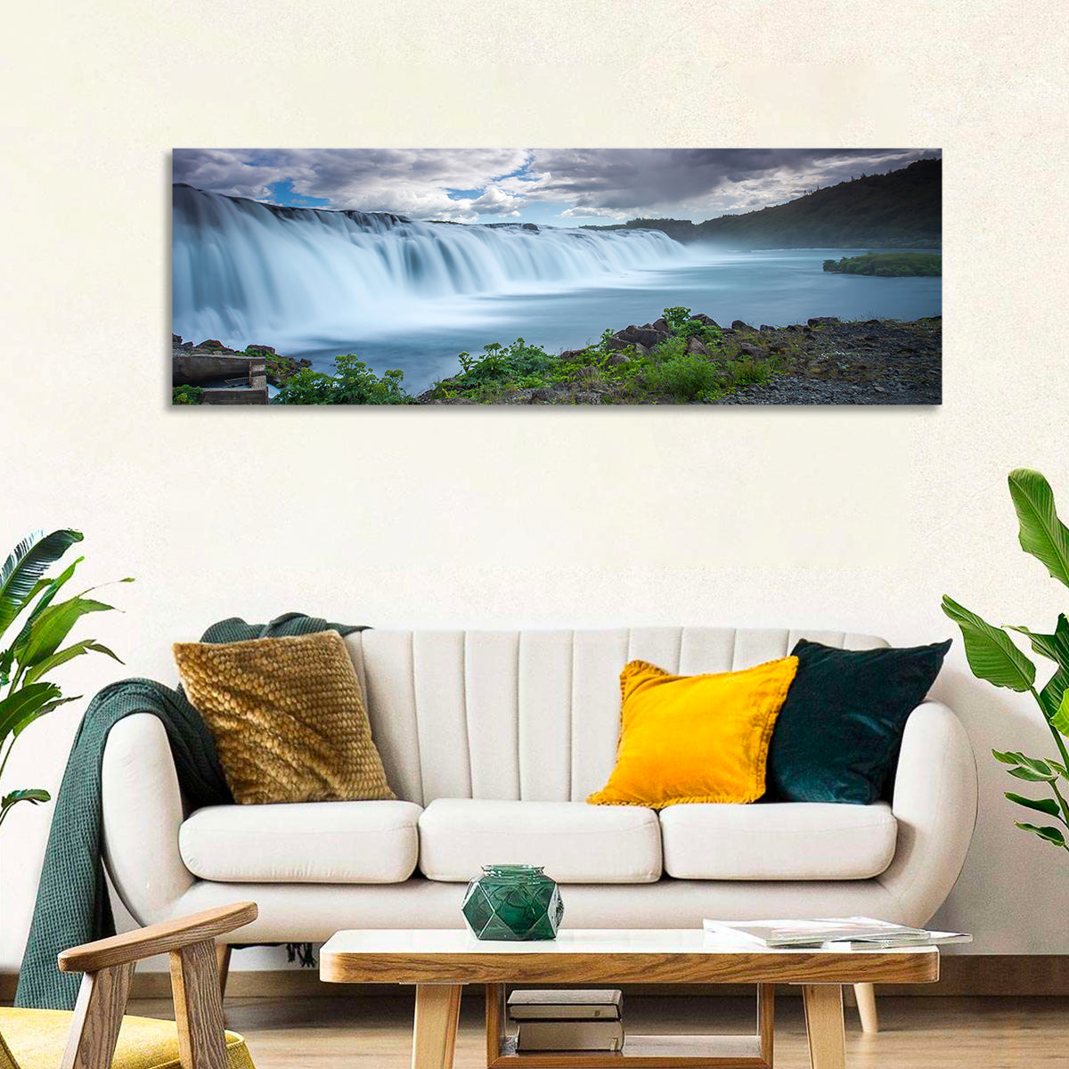 Faxi Waterfall, Iceland Wall Art in a room, panoramic