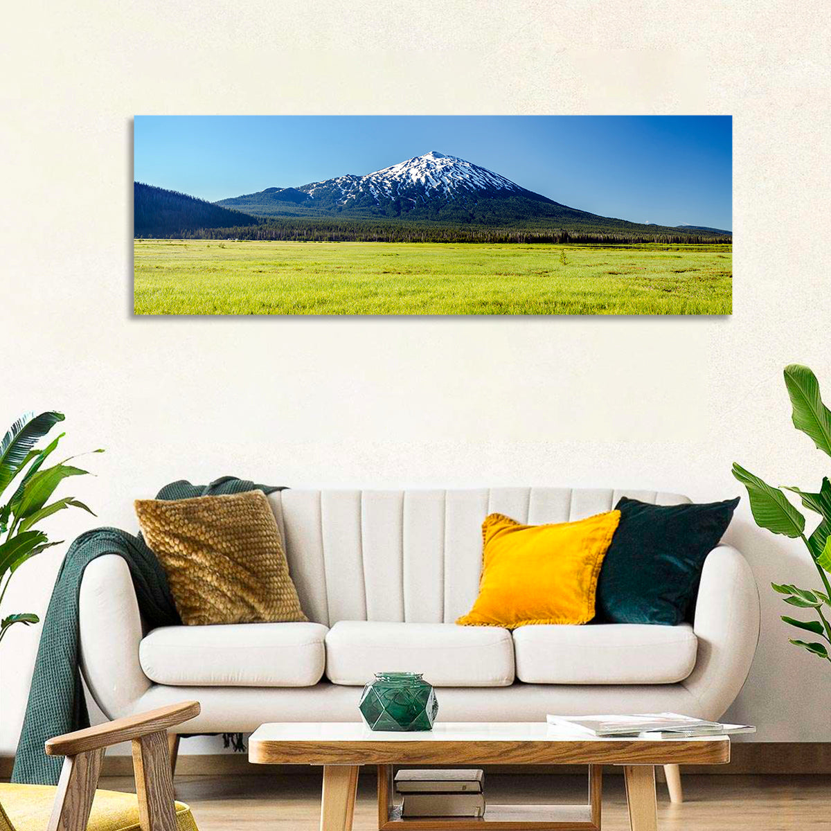 Mount Bachelor Wall Art in a room, panoramic