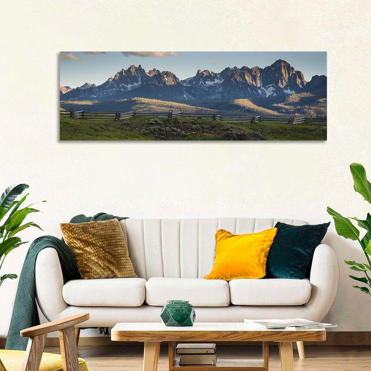 Sawtooth Mountains, Idaho Wall Art in a room, panoramic