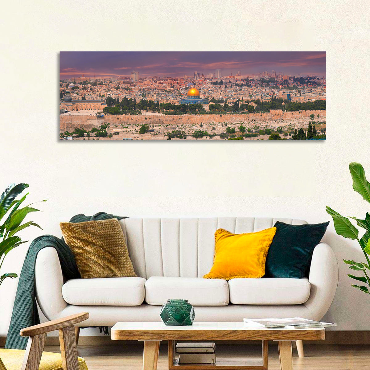 Jerusalem Golden Dome at Dusk Wall Art in a room, panoramic