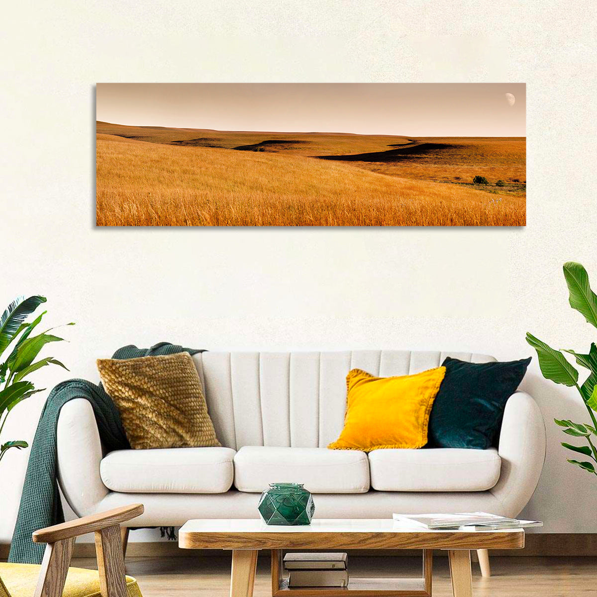 Kansas Tallgrass Prairie Wall Art in a room, panoramic