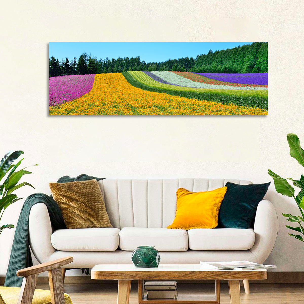 Tomita Flower Fields, Nakafurano Wall Art in a room, panoramic
