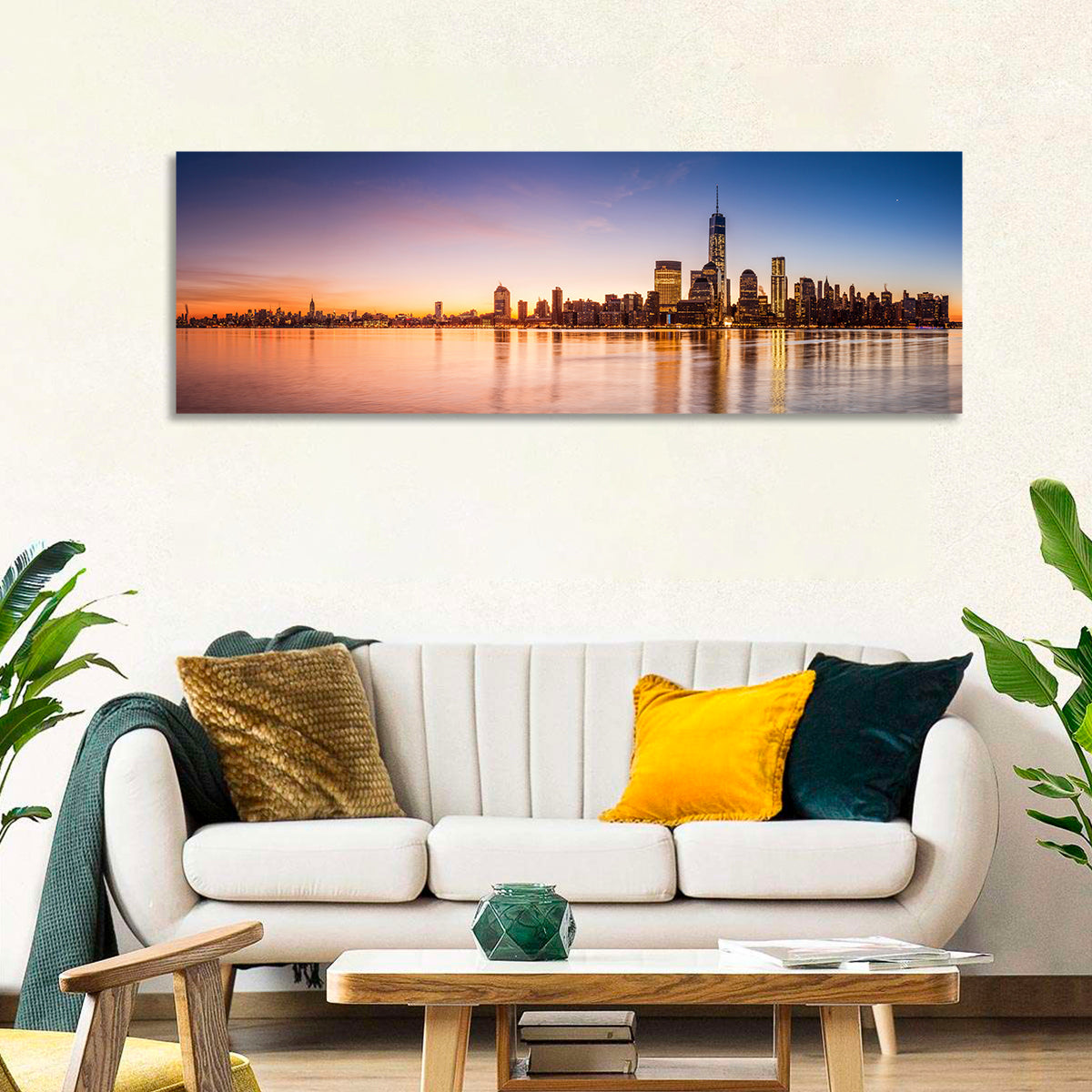 One World Trade Center Sunrise Wall Art in a room, panoramic