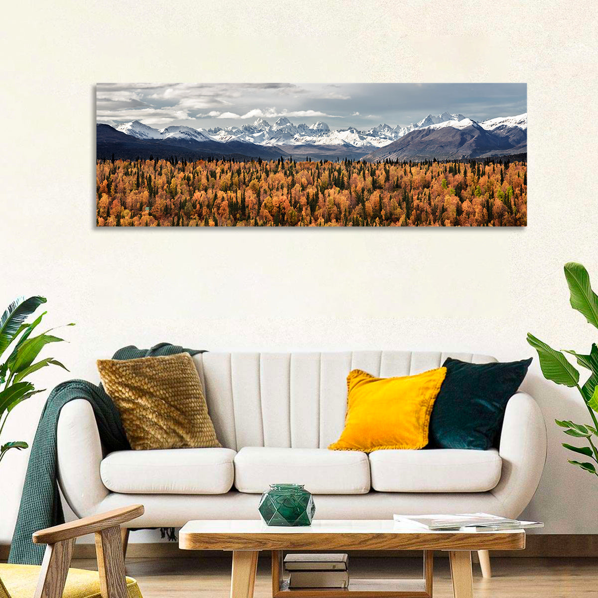 Talkeetna Autumn Landscape Wall Art in a room, panoramic