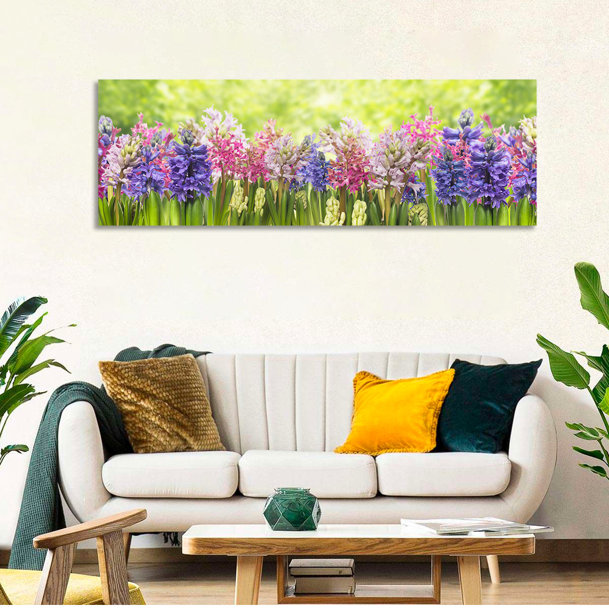 Hyacinth Cluster in Bloom Wall Art in a room, panoramic
