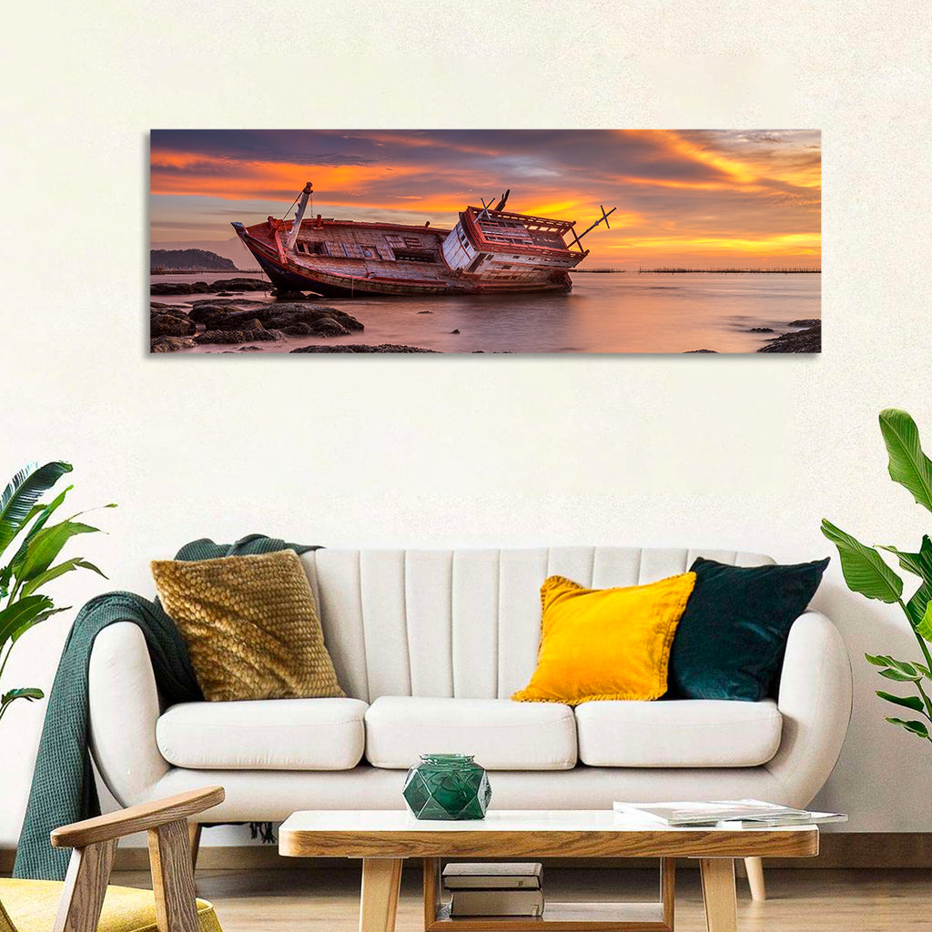 Shipwreck at Sunset Wall Art