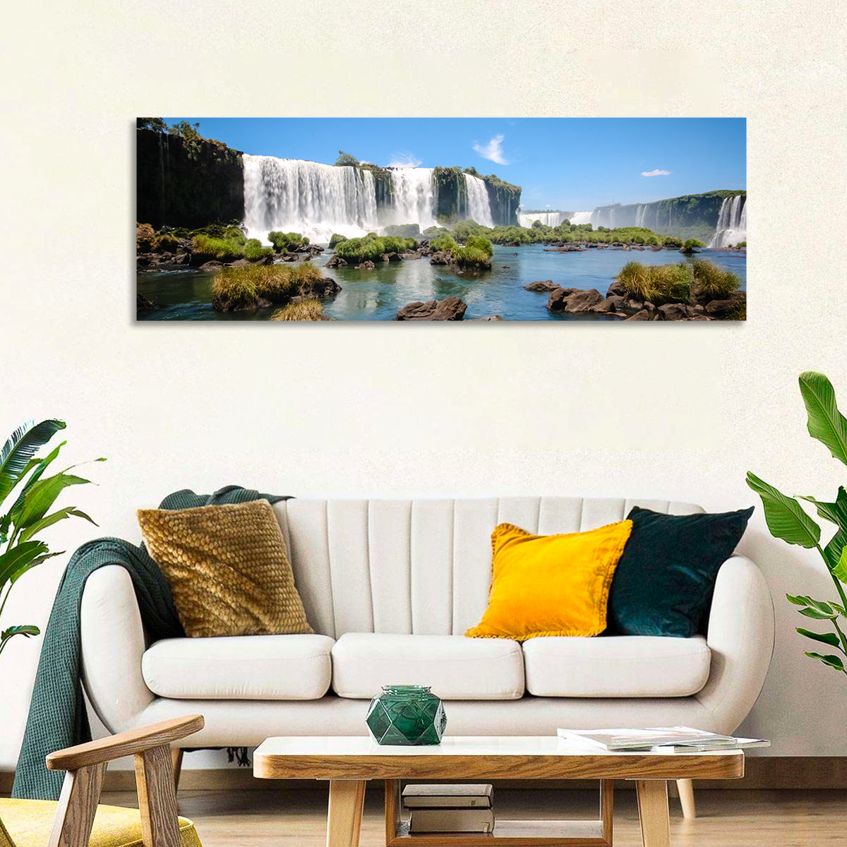 Iguazu River and Falls, Foz Do Iguaçu Wall Art in a room, panoramic