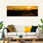 Camel Caravan Silhouette at Golden Sunset Wall Art