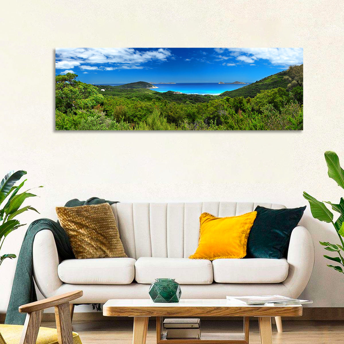 Wilsons Promontory Coastal Panorama Wall Art in a room, panoramic