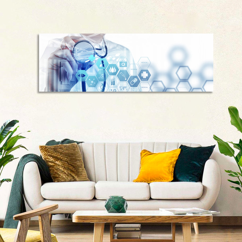 Stethoscope Checkup with Medical Icons Wall Art