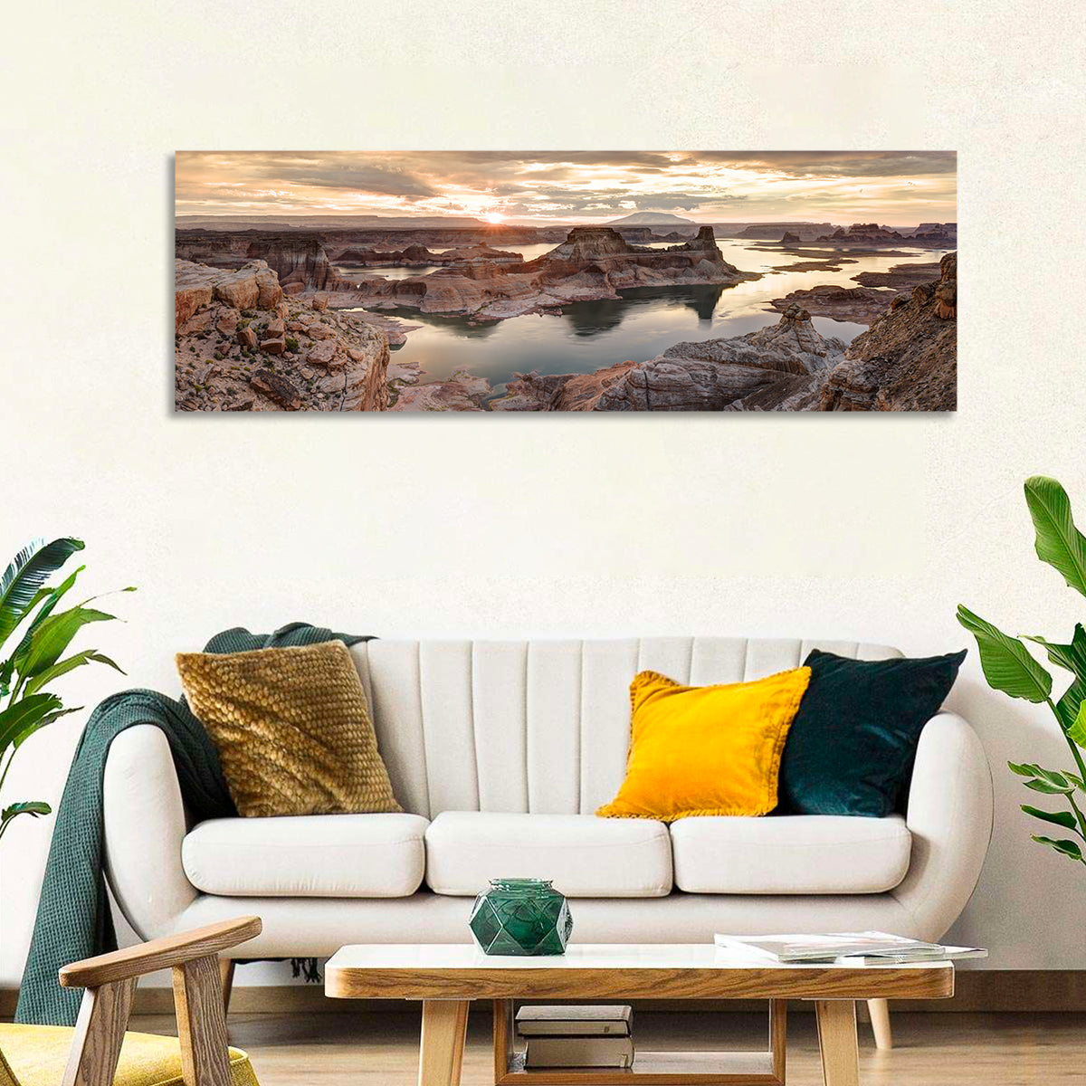 Lake Powell Sunrise Over Glen Canyon Wall Art in a room, panoramic