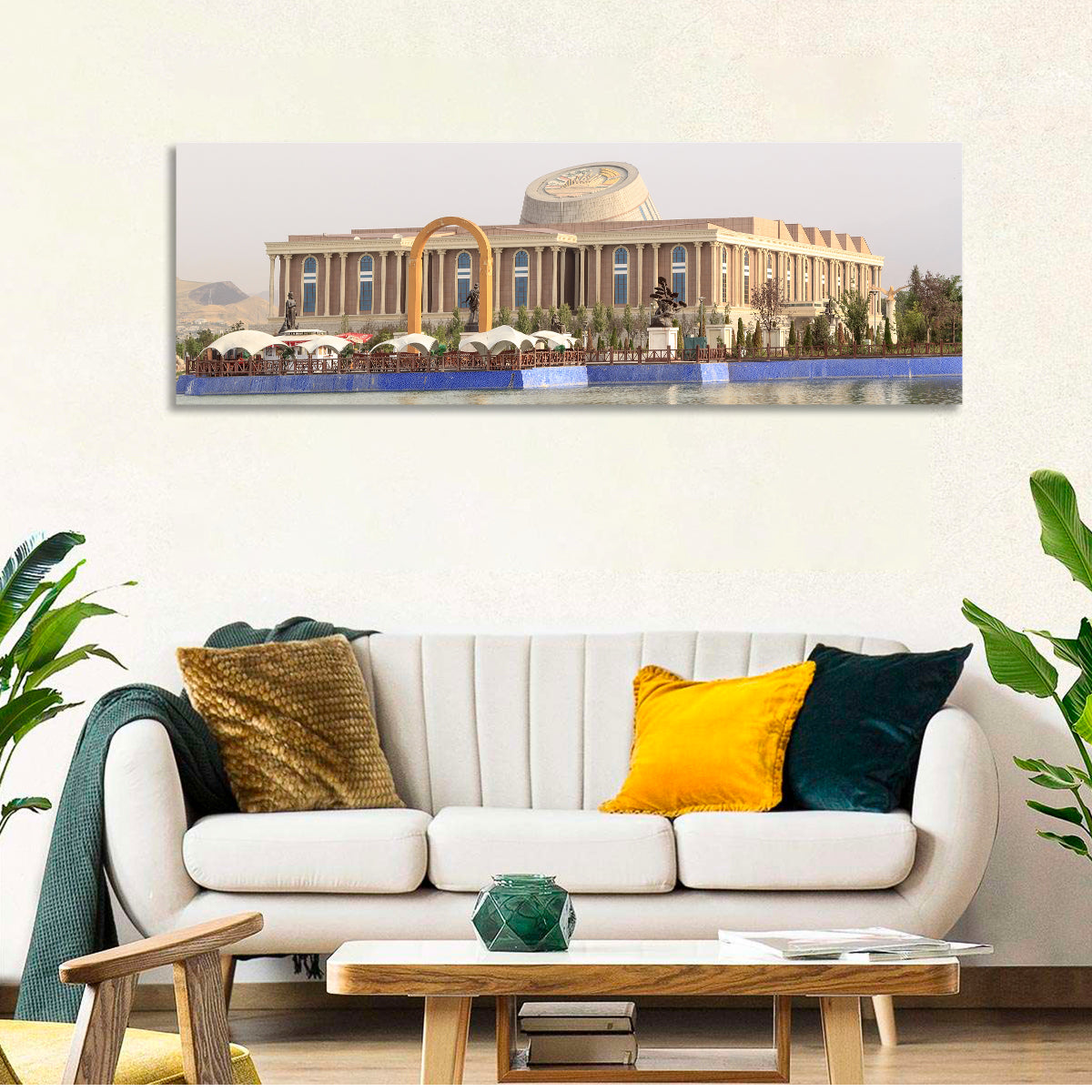 Dushanbe National Library Wall Art in a room, panoramic