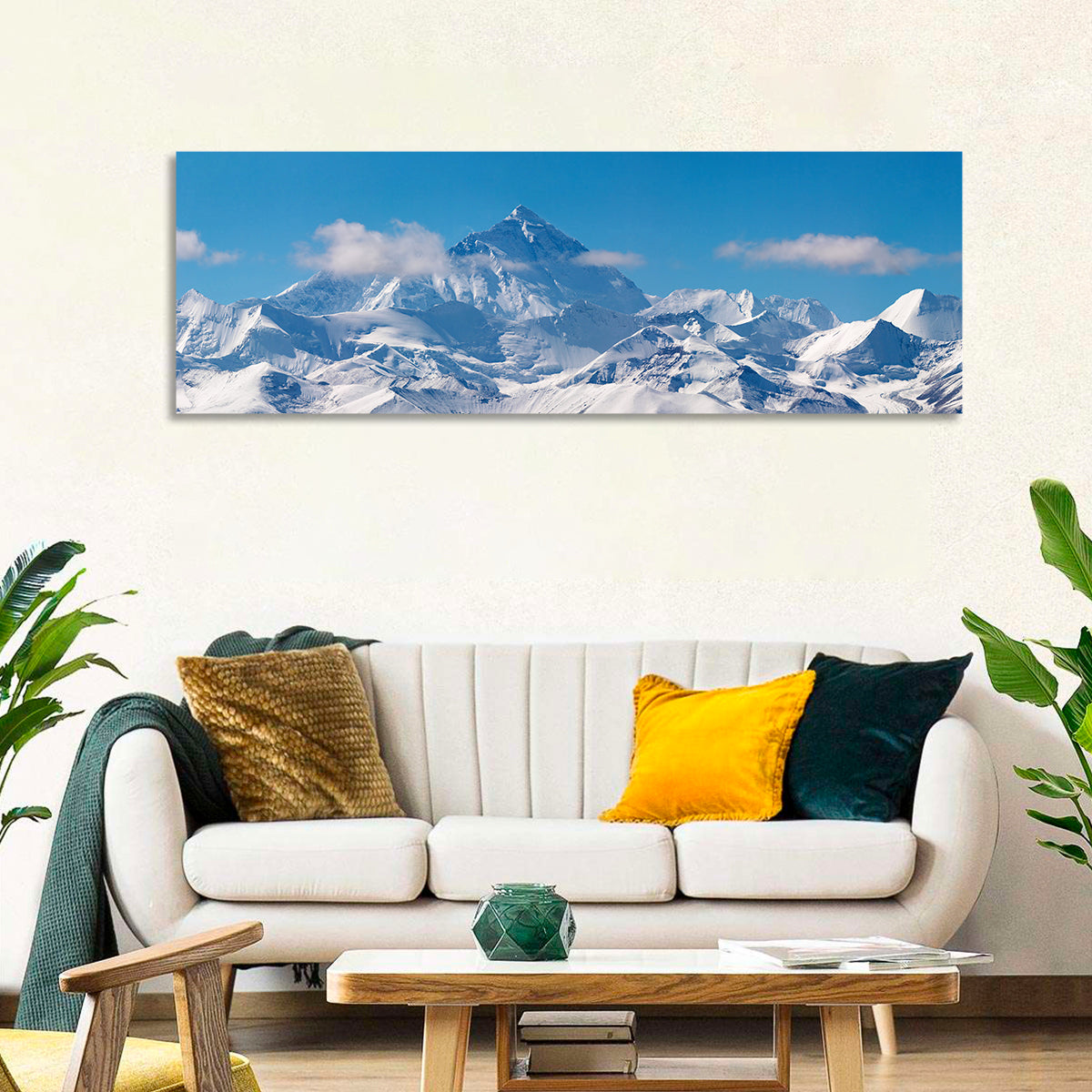 Mount Everest Snow Ridge Wall Art in a room, panoramic