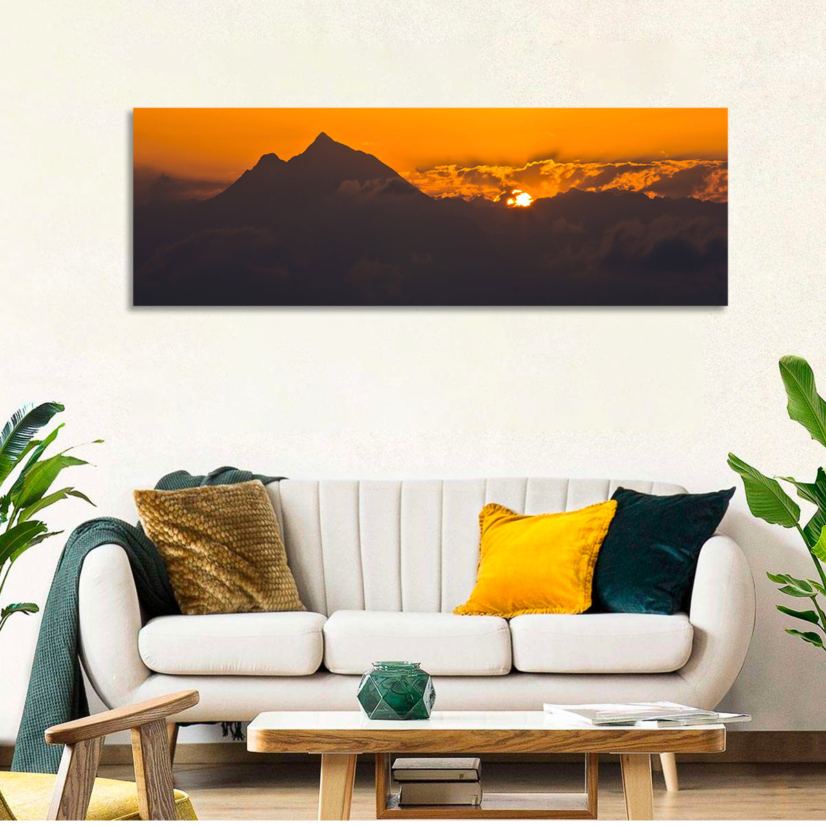 Athos Mountain Sunrise Wall Art in a room, panoramic