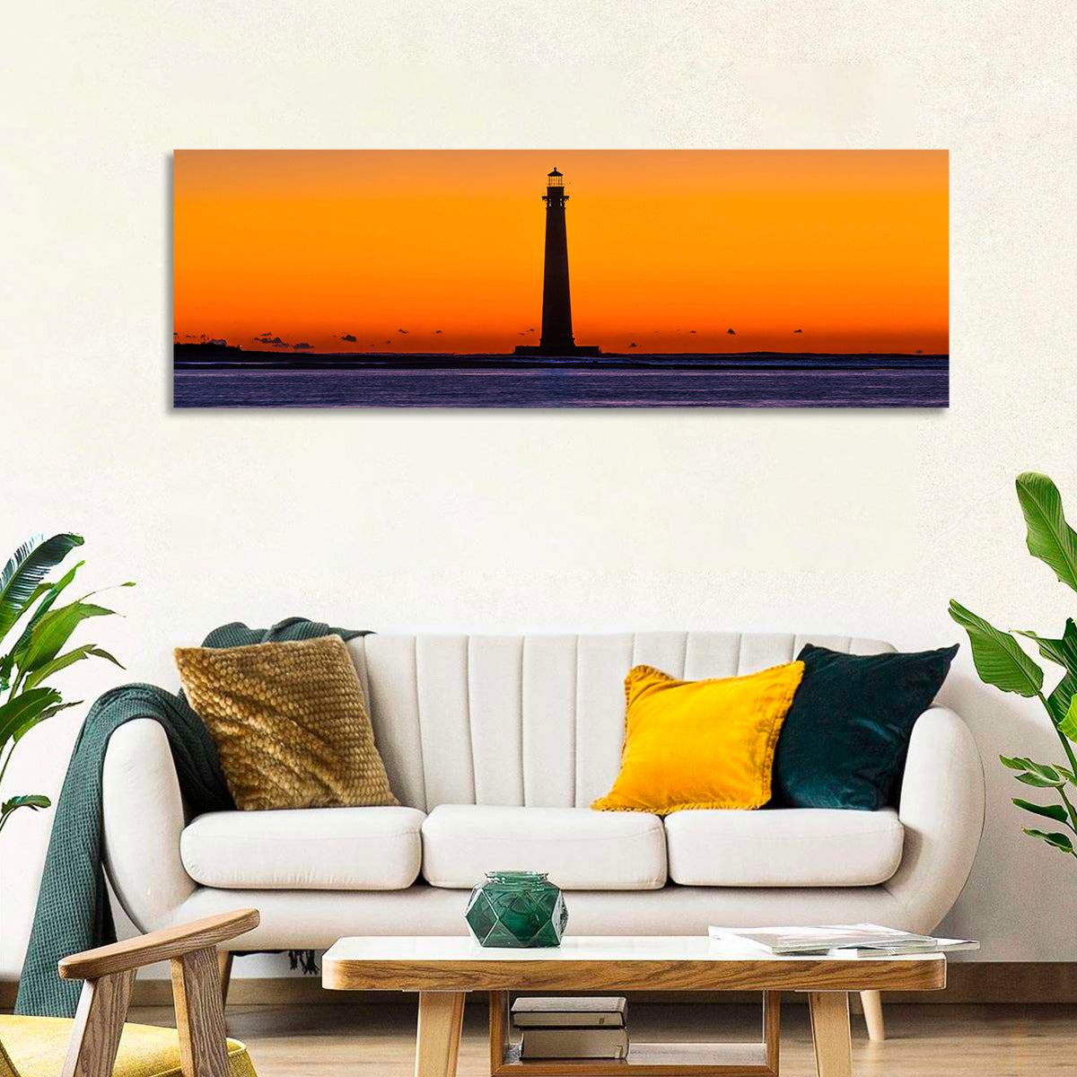 Minimalist Lighthouse Silhouette at Twilight Wall Art