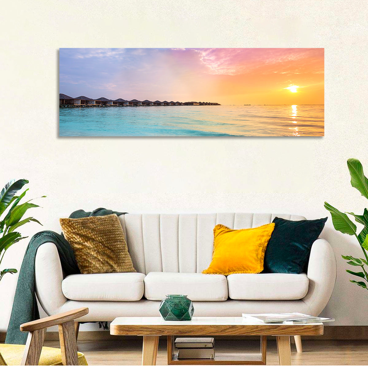 Overwater Bungalows at Sunset Wall Art