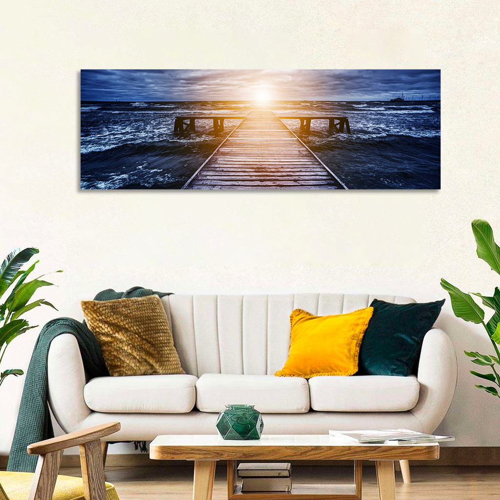 Sunlit Wooden Jetty at Dusk Wall Art