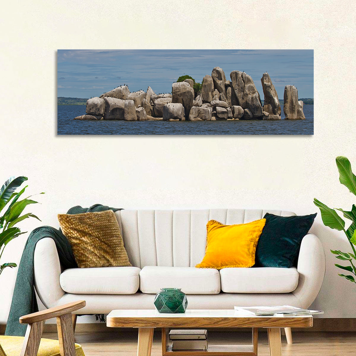 Stony Islet Lake Victoria Wall Art in a room, panoramic