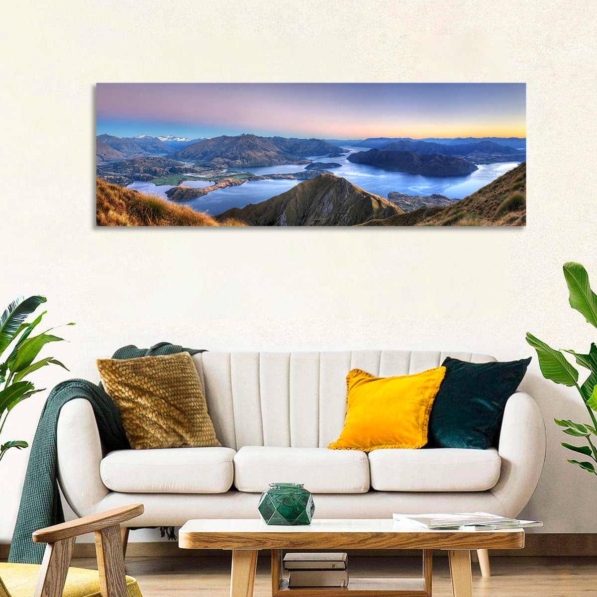 Lake Wanaka from Roys Peak Wall Art in a room, panoramic