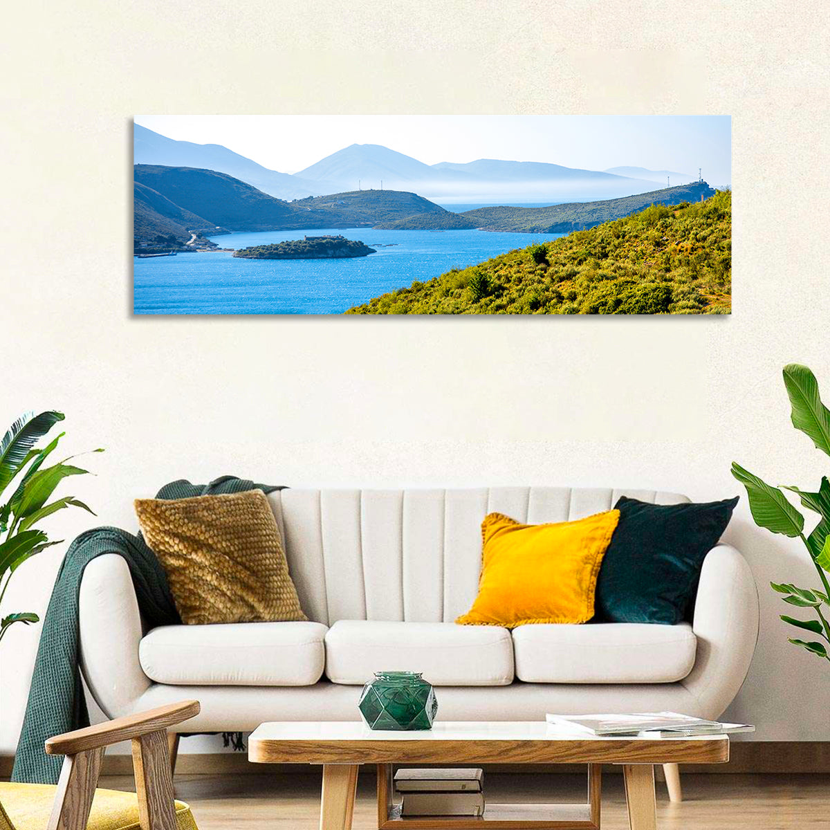 Porto Palermo Bay with Ali Pasha Castle Wall Art in a room, panoramic