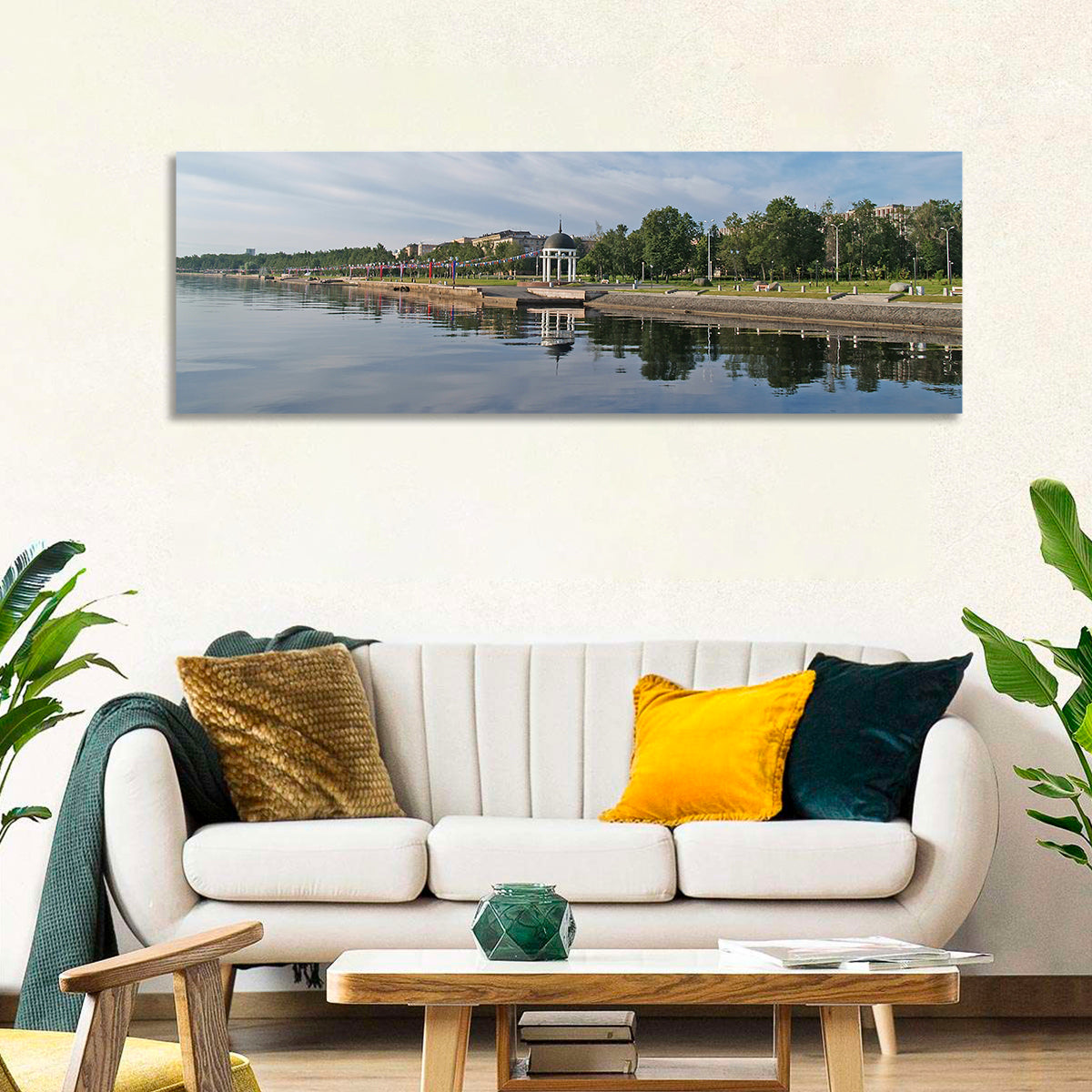 Lake Onega Promenade with Gazebo Wall Art in a room, panoramic