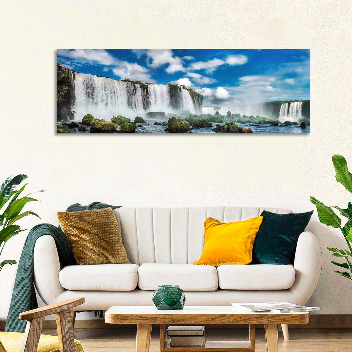 Iguazu Falls Vista Wall Art in a room, panoramic