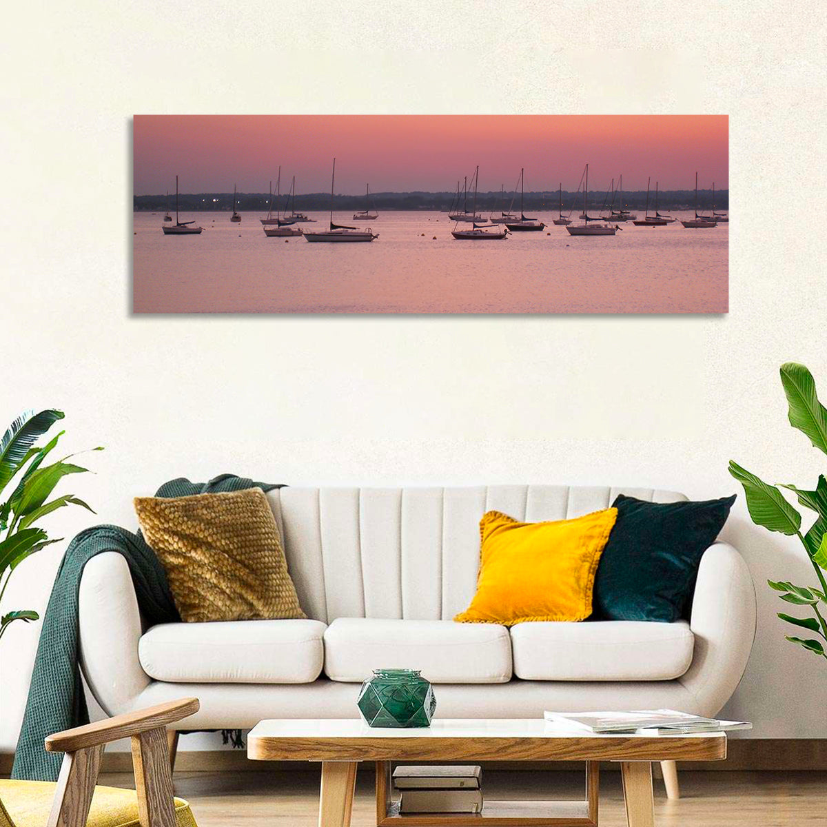 East Haven Beach Sunset Wall Art in a room, panoramic