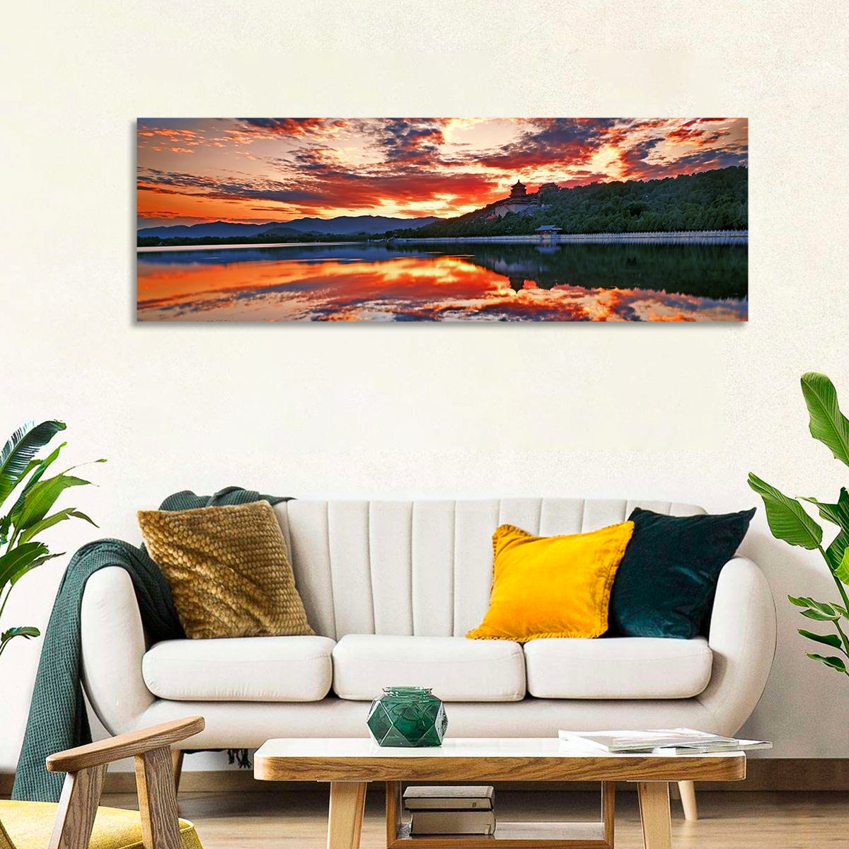 Kunming Lake Sunset, Summer Palace Wall Art in a room, panoramic