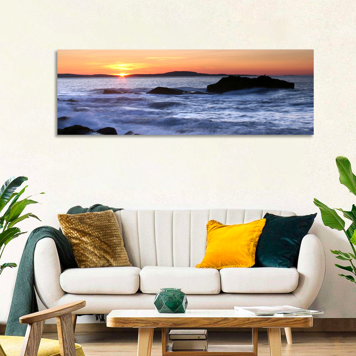 Acadia National Park Coastline Wall Art in a room, panoramic