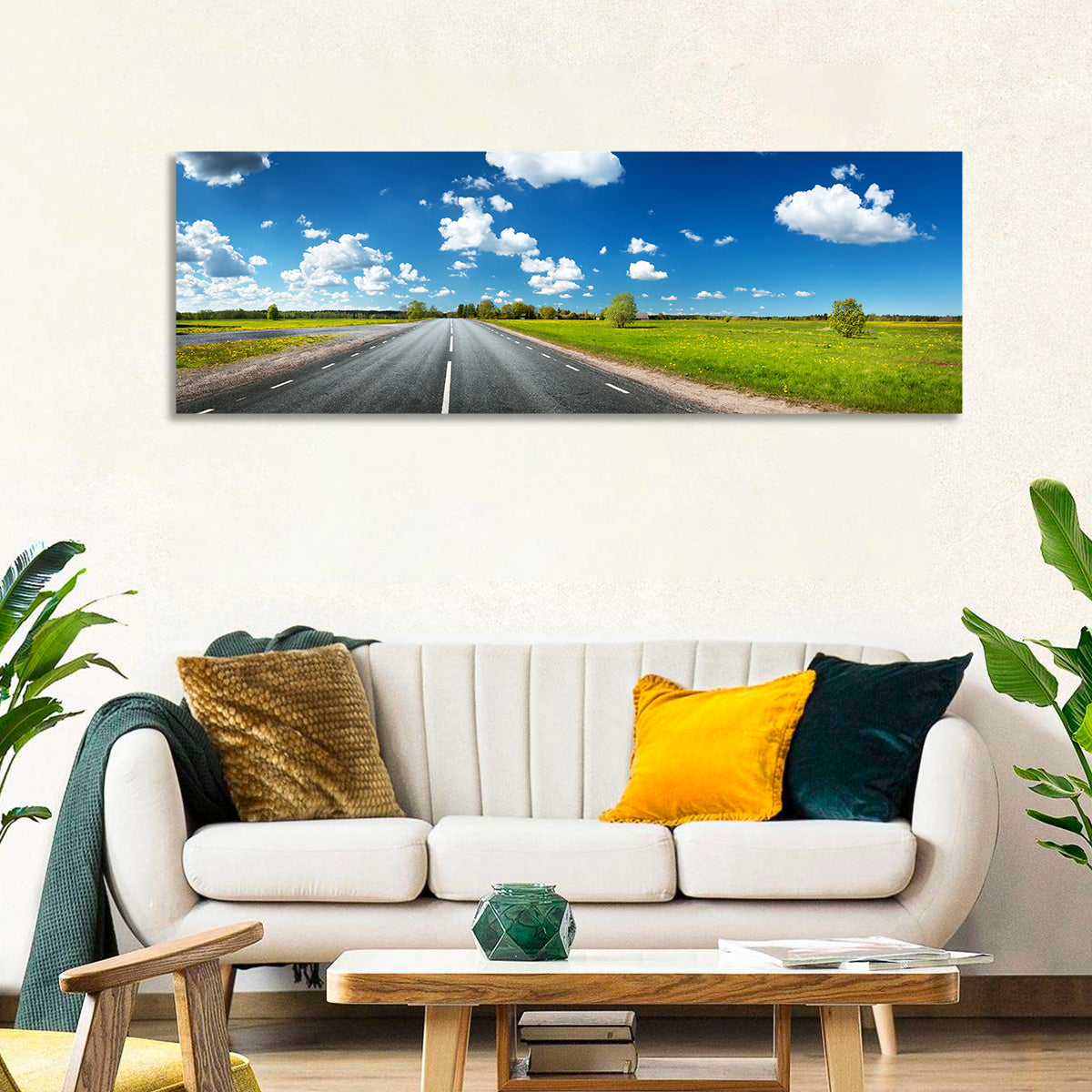 Asphalt Road Through Meadow Wall Art