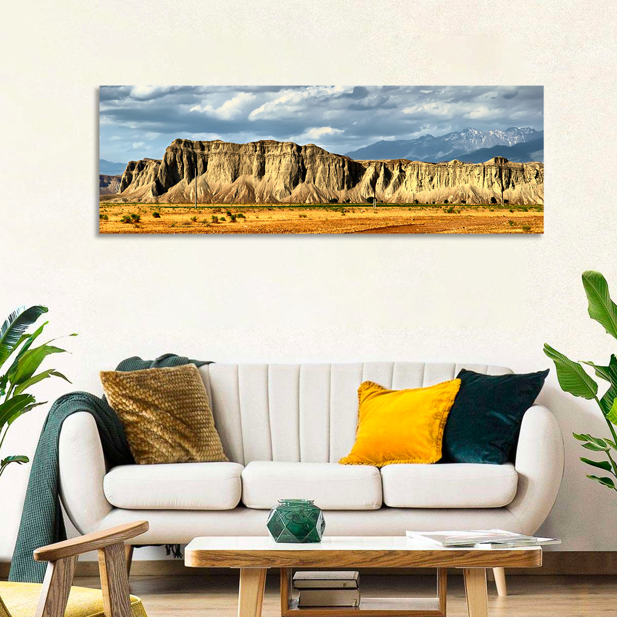 Snake Mountain Ridge Cliffs Wall Art in a room, panoramic