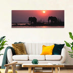 Elephants at Sunset Silhouette Wall Art