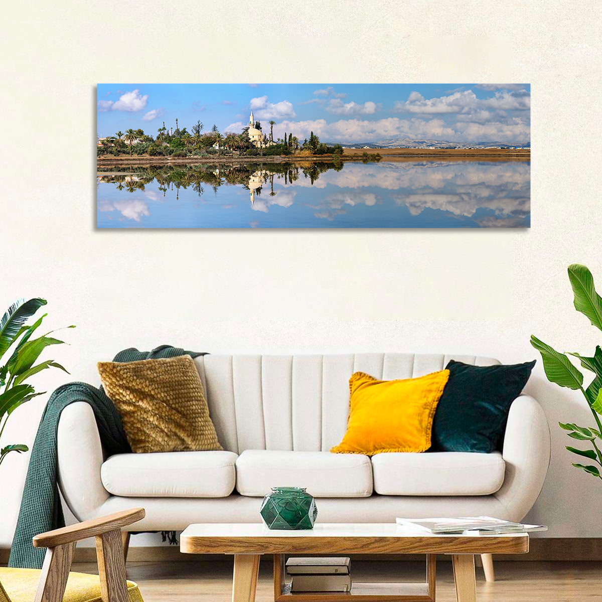 Hala Sultan Tekke Mosque Wall Art in a room, panoramic