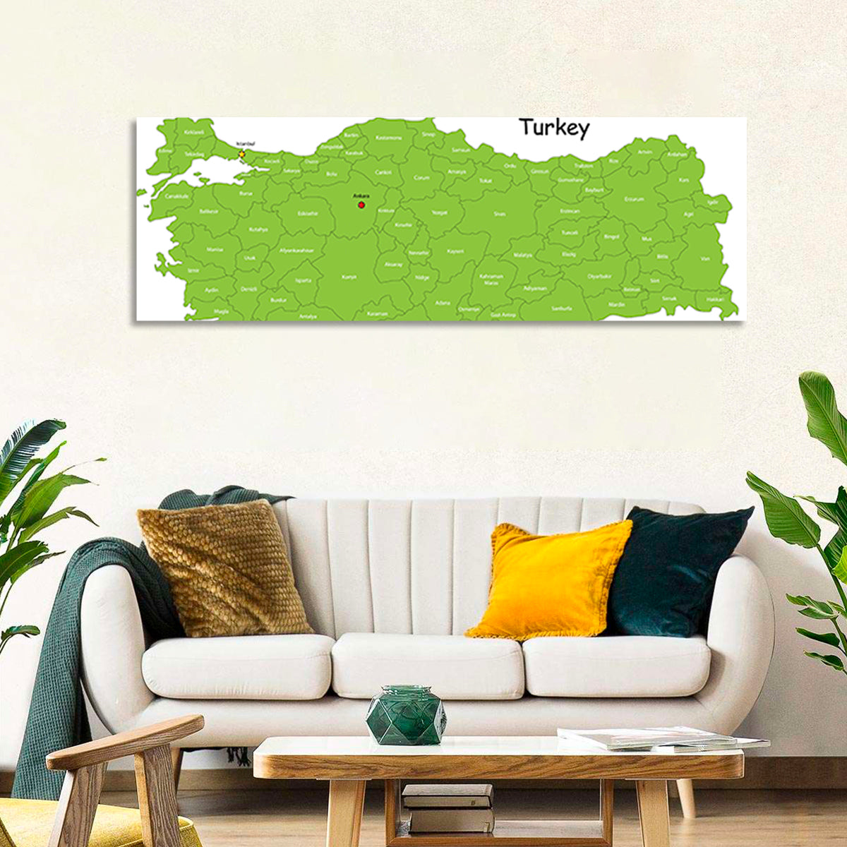Turkey Map with Province Labels Wall Art