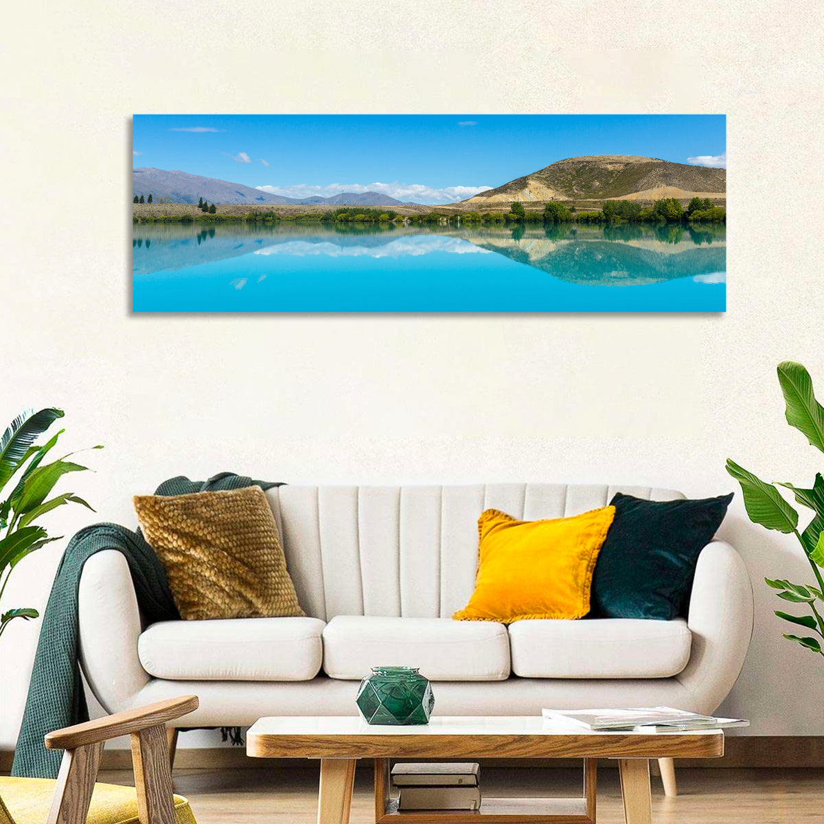 Lake Ruataniwha Wall Art in a room, panoramic