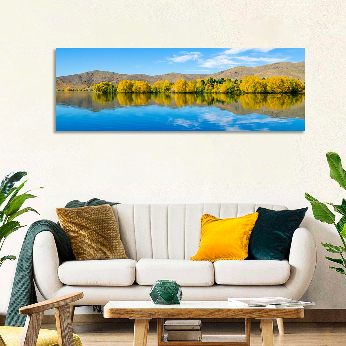 Lake Ruataniwha Wall Art in a room, panoramic