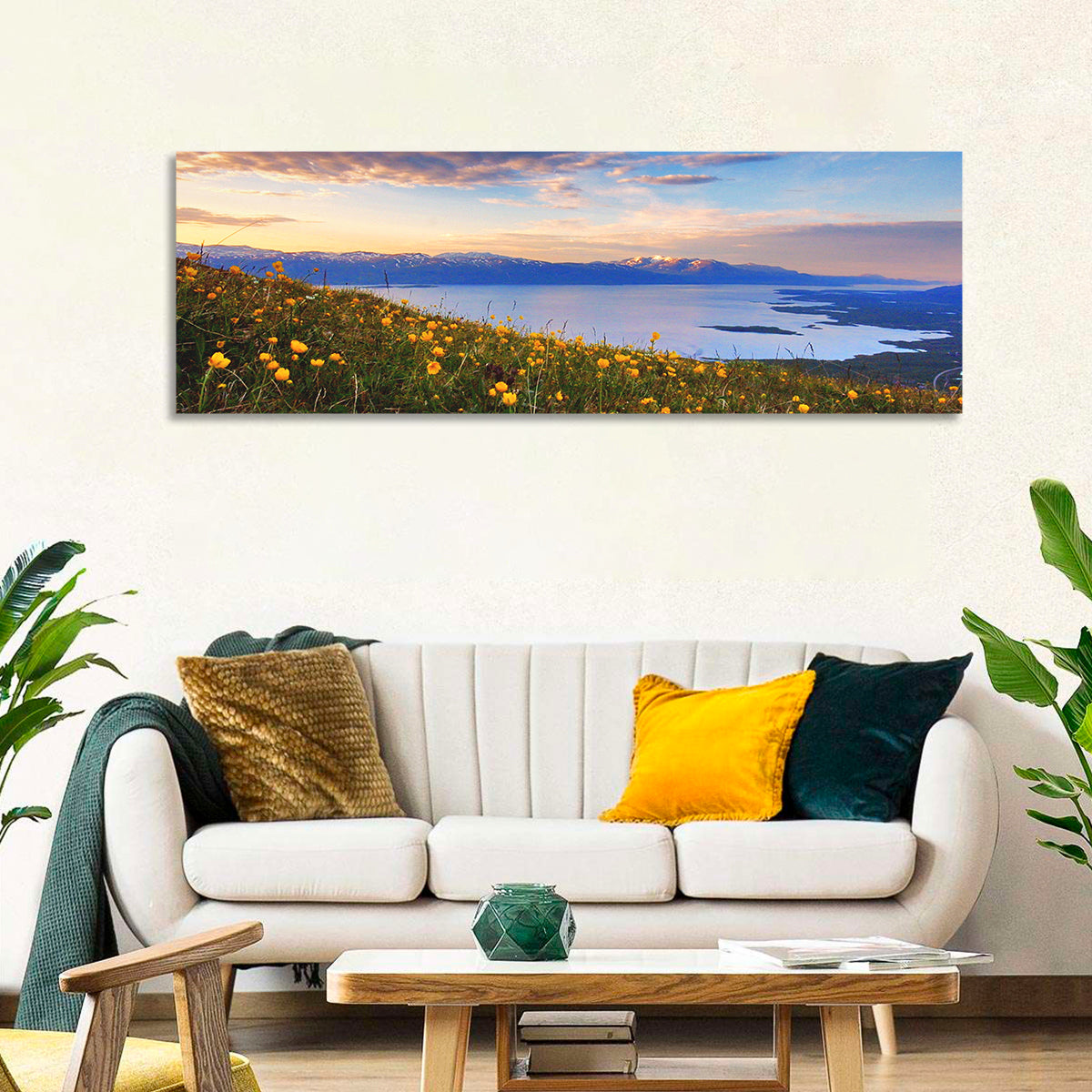 Abisko National Park Sunrise Wall Art in a room, panoramic