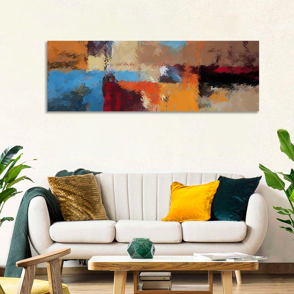 Patchwork Leaves in Blue and Orange Wall Art