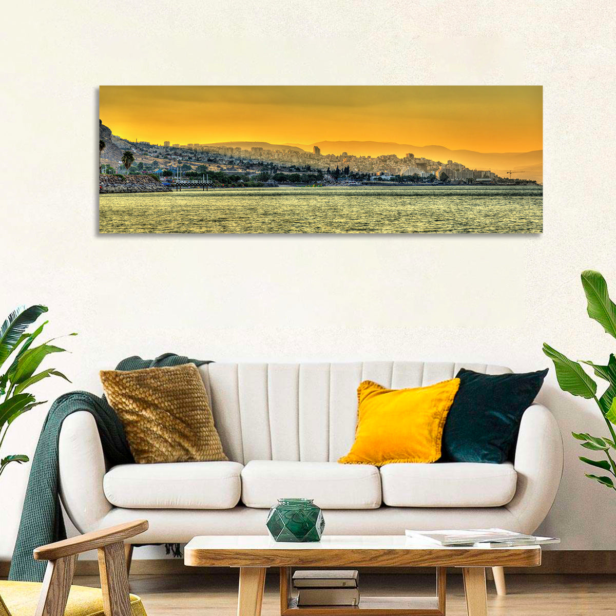 Tiberias from the Sea of Galilee Wall Art in a room, panoramic