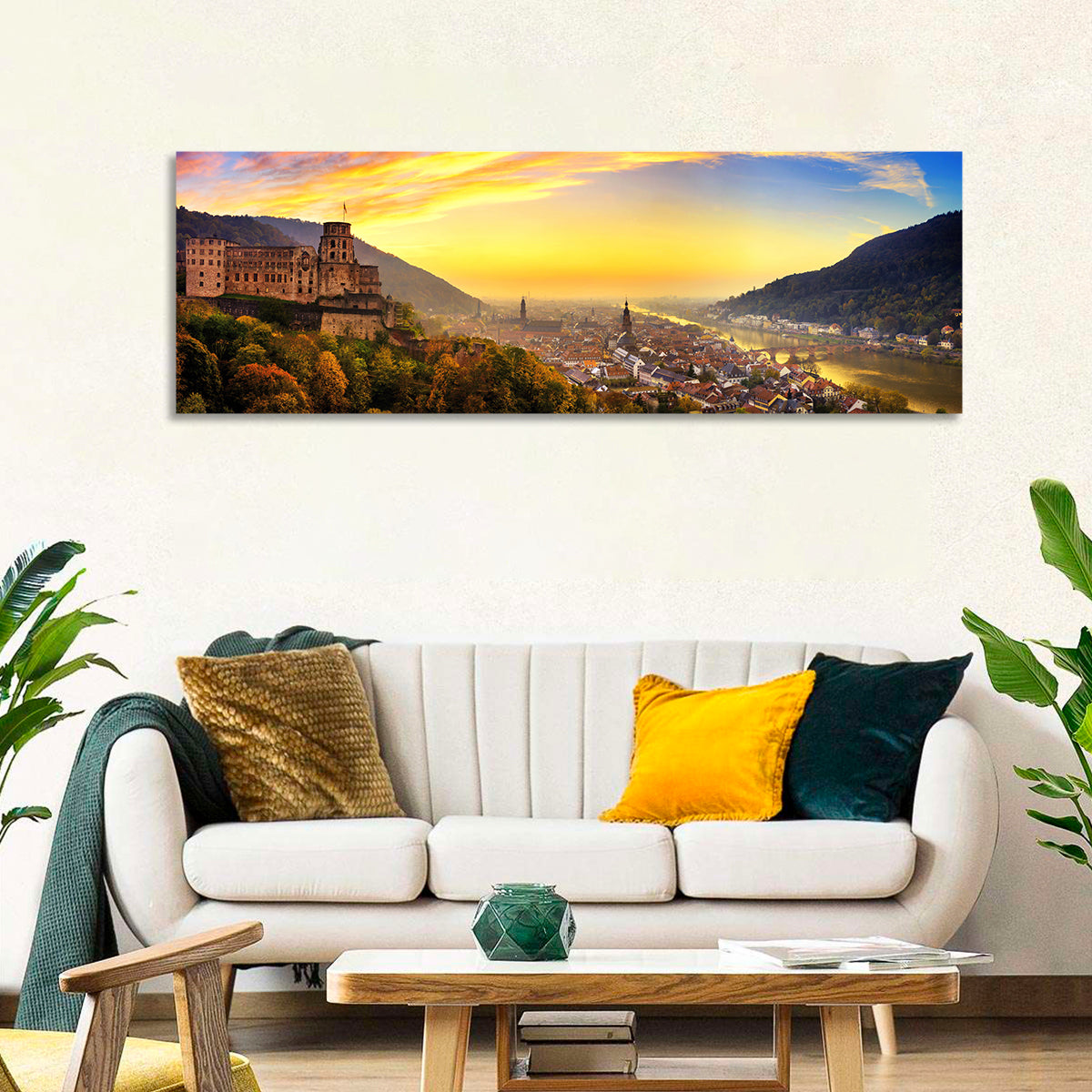 Heidelberg Castle at Dusk Wall Art in a room, panoramic