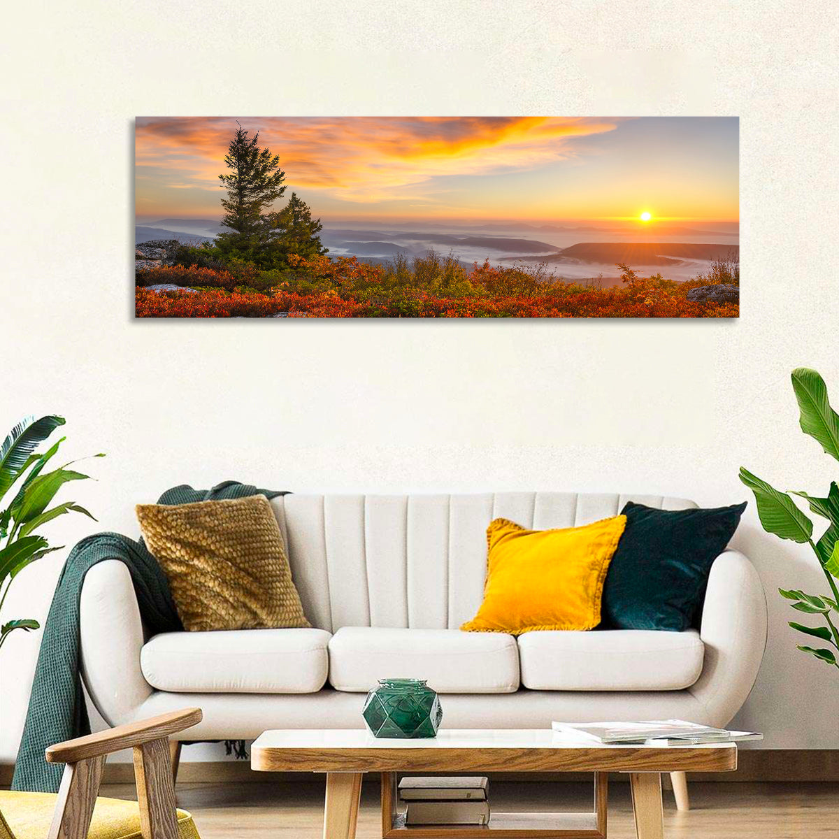 Sunrise Over Dolly Sods Wall Art in a room, panoramic