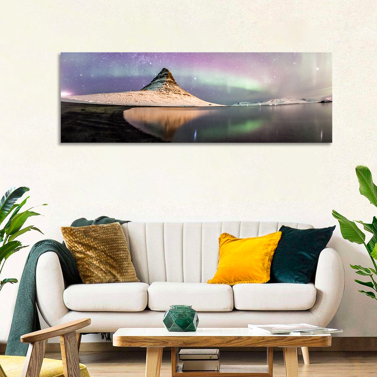 Kirkjufell Under the Milky Way Wall Art in a room, panoramic