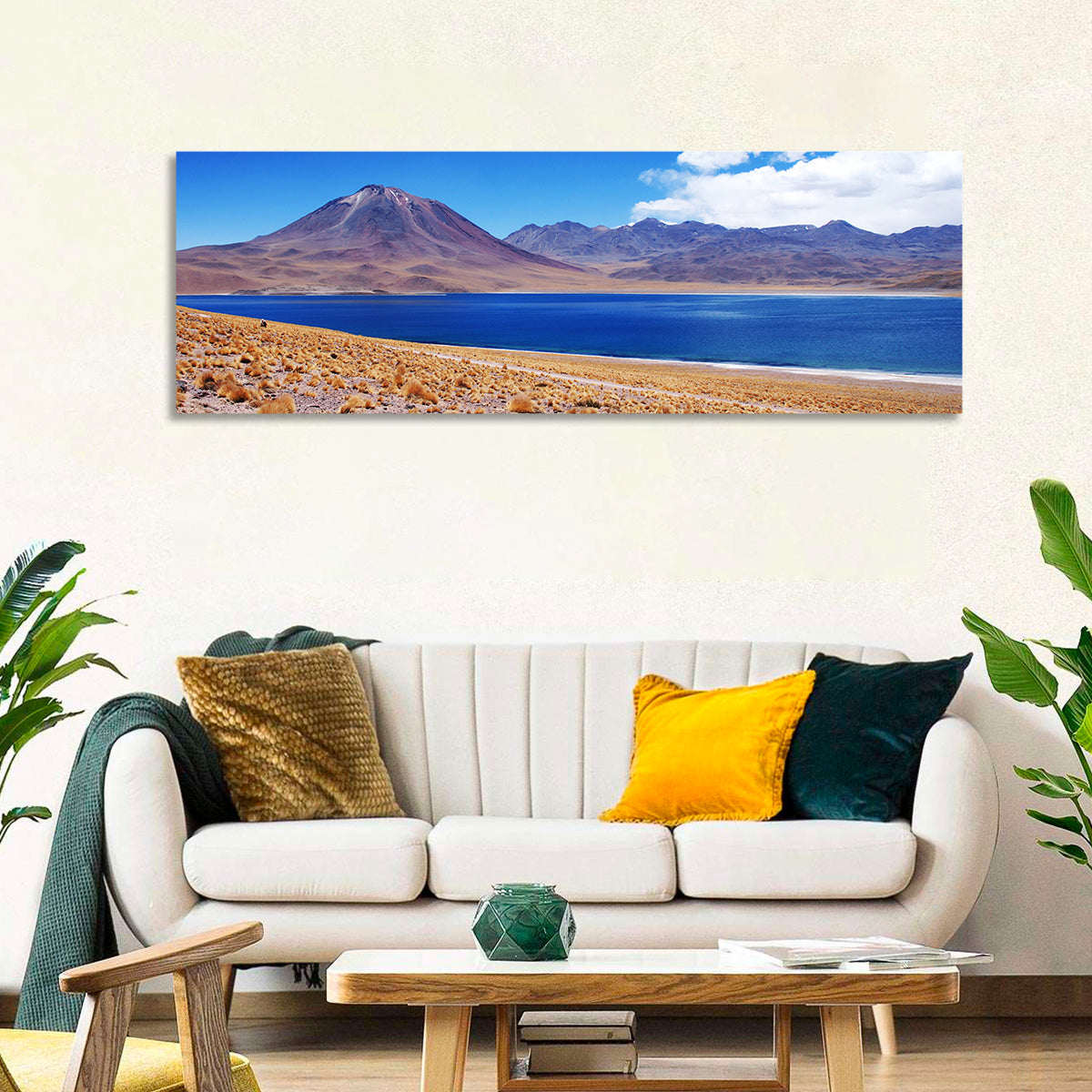 Miscanti Lagoon and Miñiques Volcano Wall Art in a room, panoramic
