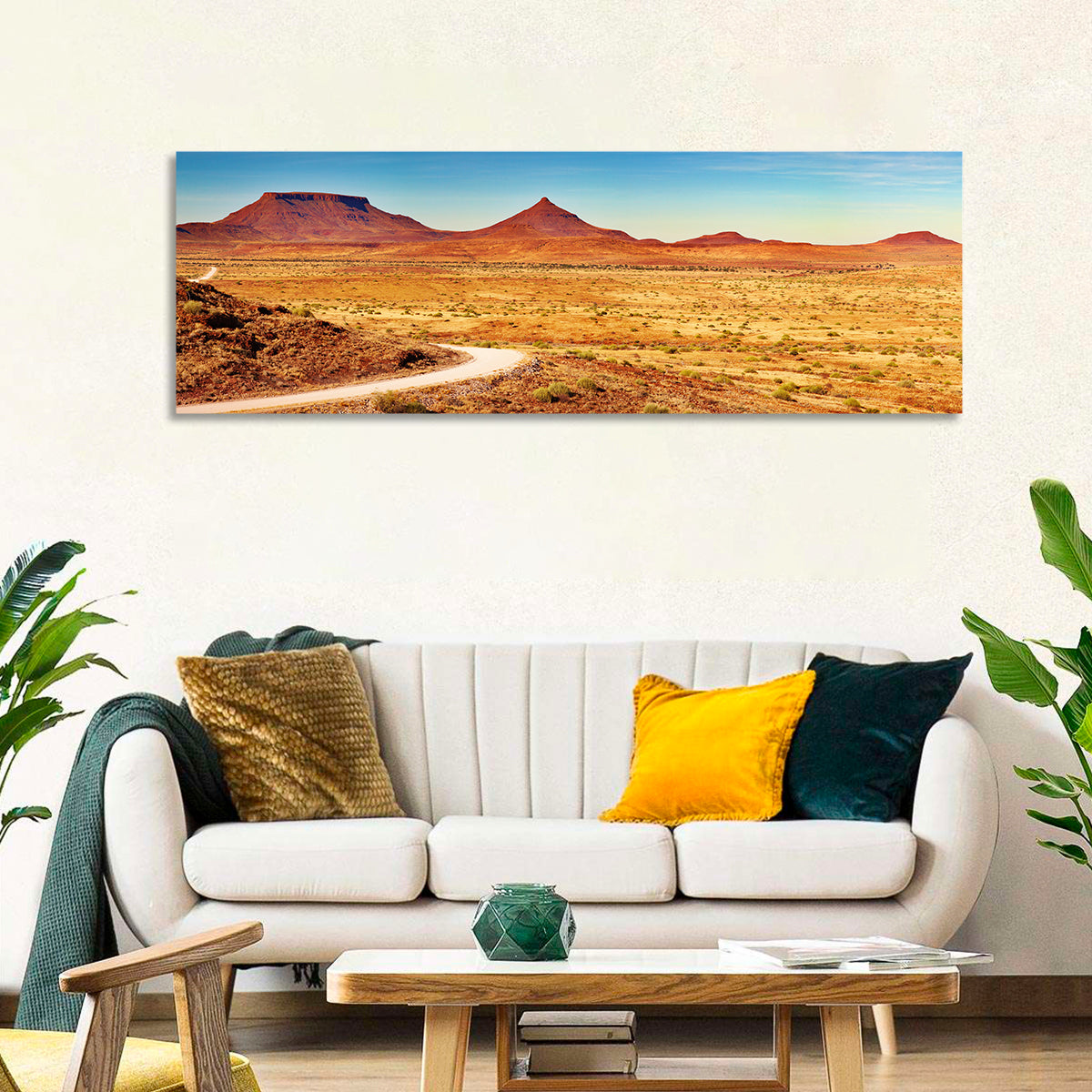 Damaraland Desert Landscape Wall Art in a room, panoramic